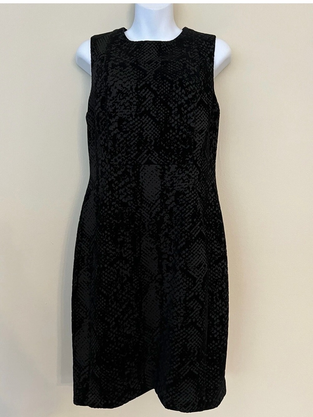 Calvin Klein Black Sheath Animal Print Back Zipper Dress Sz 10